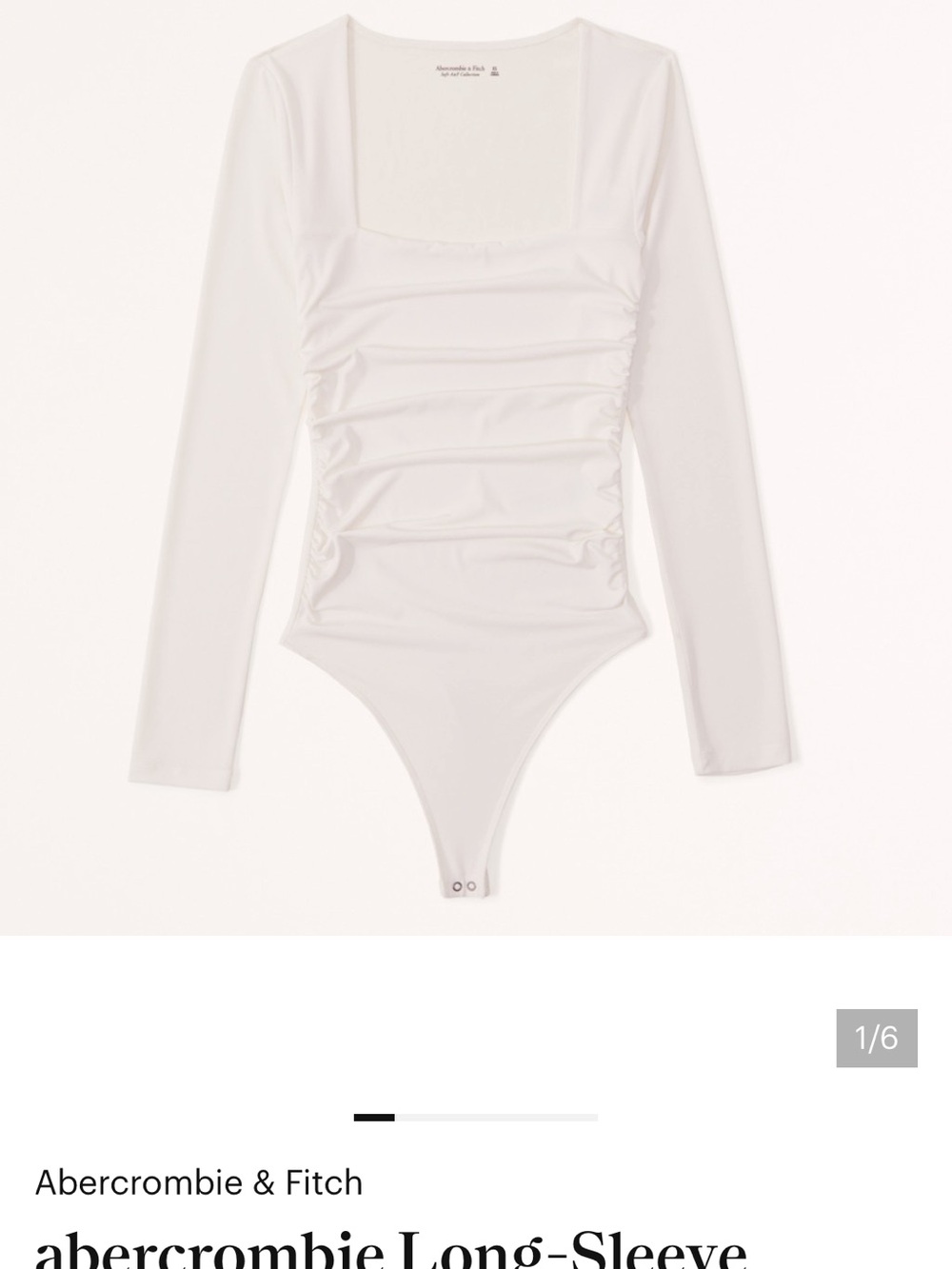 NWOT Abercrombie & Fitch White Long-Sleeve Square Neck Ruched Bodysuit Size Smal